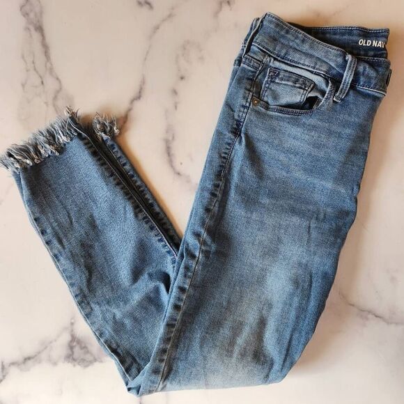 Old Navy jeans women's Rockstar frayed hem mid rise blue denim size 6 - Picture 6 of 6